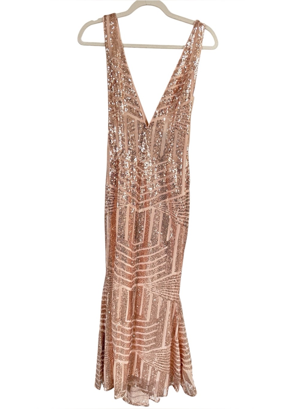 Forever 21 Rose Gold Sequin V-Neck Gown